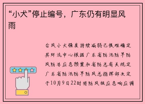 “小犬”停止编号，广东仍有明显风雨