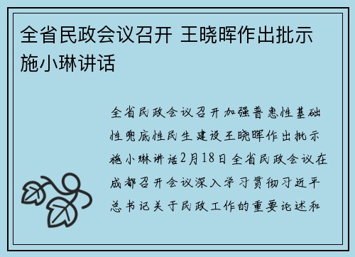 全省民政会议召开 王晓晖作出批示 施小琳讲话