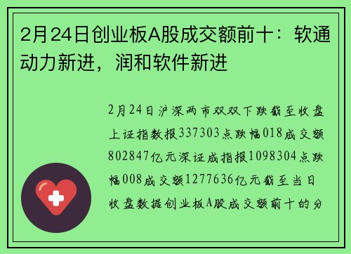 2月24日创业板A股成交额前十：软通动力新进，润和软件新进