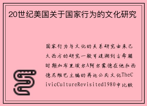 20世纪美国关于国家行为的文化研究