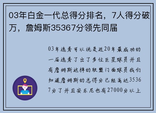 03年白金一代总得分排名，7人得分破万，詹姆斯35367分领先同届