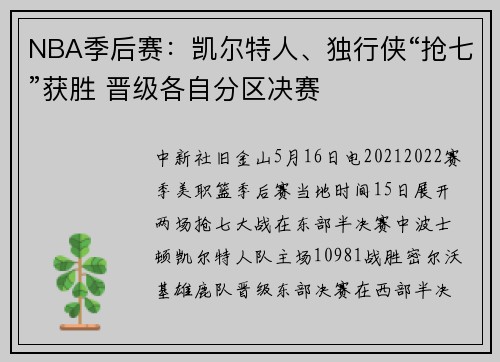 NBA季后赛：凯尔特人、独行侠“抢七”获胜 晋级各自分区决赛