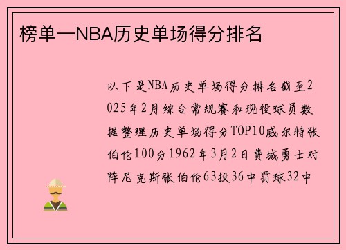 榜单—NBA历史单场得分排名