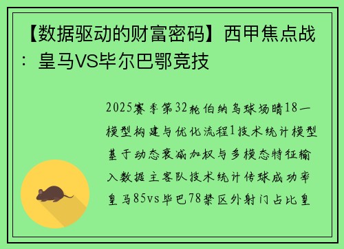 【数据驱动的财富密码】西甲焦点战：皇马VS毕尔巴鄂竞技