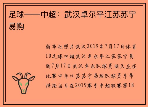 足球——中超：武汉卓尔平江苏苏宁易购